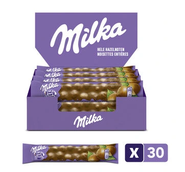 MILKA  CHOCOLAT NOISETTES ENTIÈRES 45GR 30Pcs