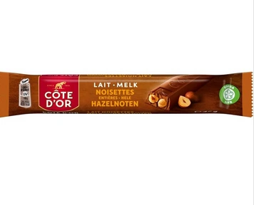 CHOCOLAT LAIT AVEC NOISETTES ENTIERES COTE D OR BARRES 45GR