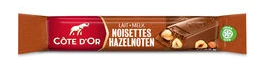 COTE D OR BARRES CHOCOLAT LAIT AVEC NOISETTES ENTIERES 45GR